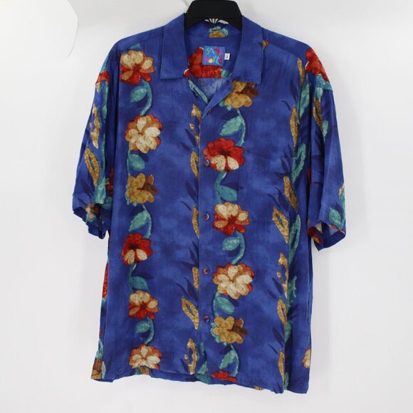 Jams World Hawaiian Shirt mens large M630RE blue Red Floral Short Sleeve Rayon - Picture 1 of 14